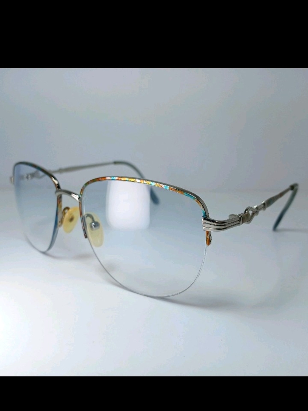 Vintage Revlon Eyeglasses Frame 1003 Silver 55-17-130 Colorful w/ Case
